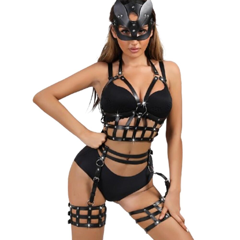 2190 PU Leather Full Body Harness Set with Mask – Gothic Punk Bondage